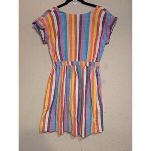 Crewcuts Girls Rainbow Stripe‎ Dress Open Back Tie Waist Casual Size 14
